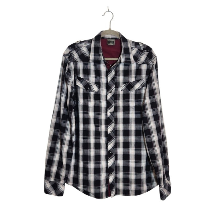 Irreverent Black and White Plaid Western Snap-Up Shirt Size Large