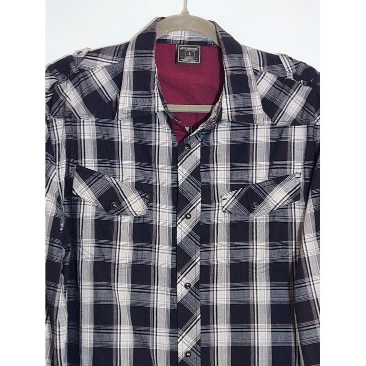 Irreverent Black and White Plaid Western Snap-Up Shirt Size Large