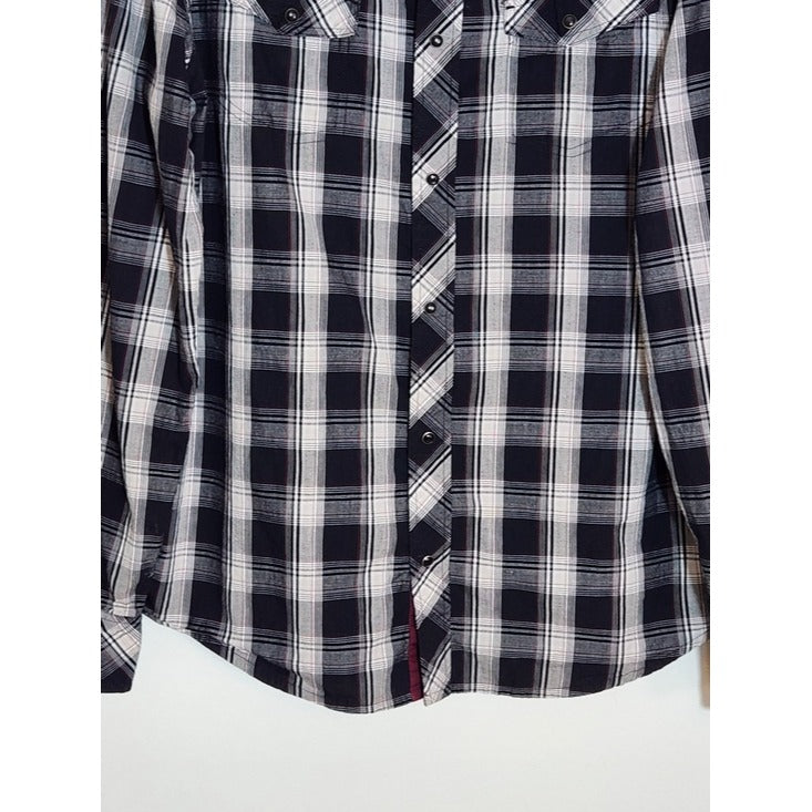 Irreverent Black and White Plaid Western Snap-Up Shirt Size Large