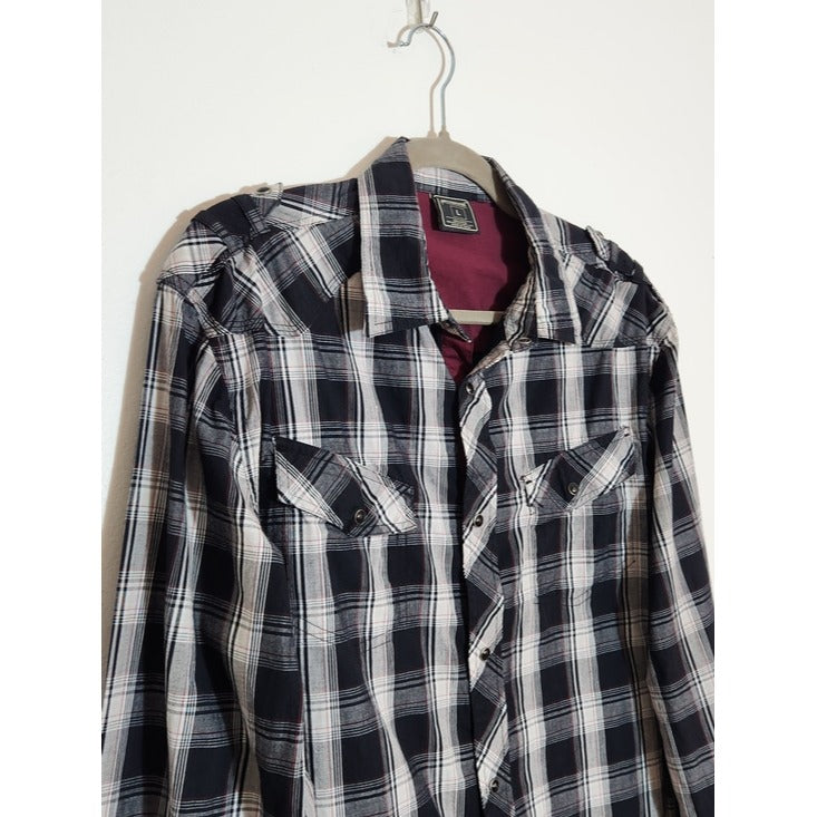 Irreverent Black and White Plaid Western Snap-Up Shirt Size Large