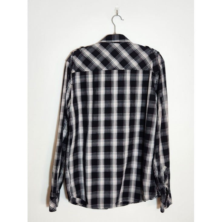 Irreverent Black and White Plaid Western Snap-Up Shirt Size Large