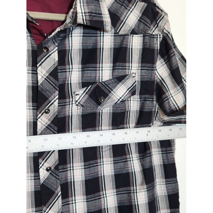 Irreverent Black and White Plaid Western Snap-Up Shirt Size Large
