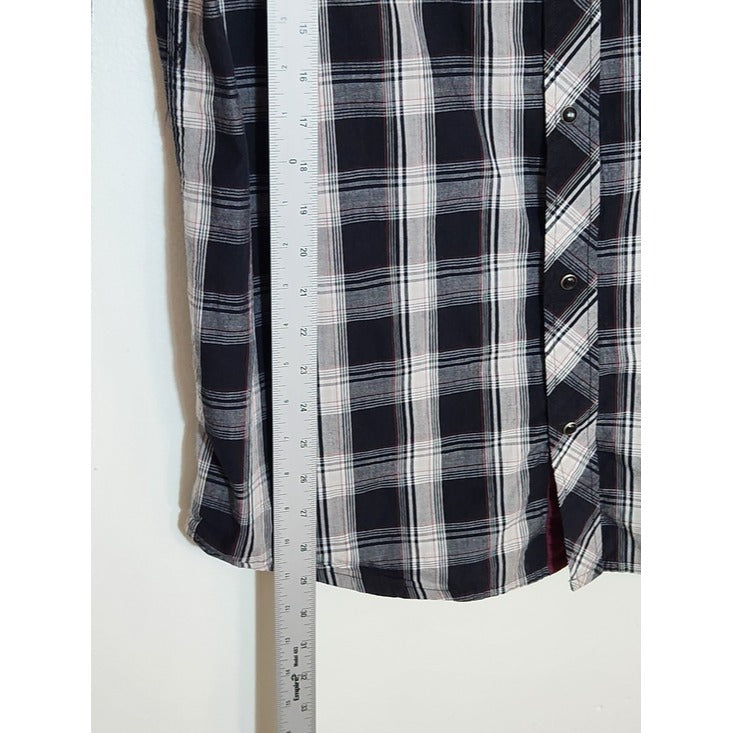 Irreverent Black and White Plaid Western Snap-Up Shirt Size Large