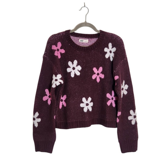SO Burgundy Floral Sweater Knit Pullover Size Medium NWT
