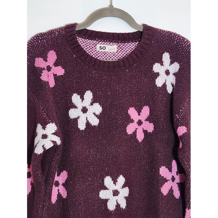 SO Burgundy Floral Sweater Knit Pullover Size Medium NWT