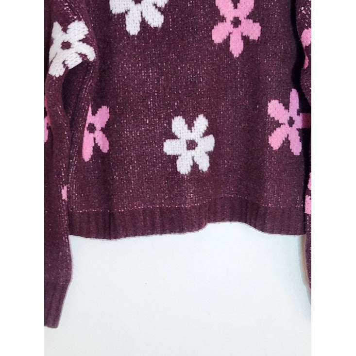 SO Burgundy Floral Sweater Knit Pullover Size Medium NWT