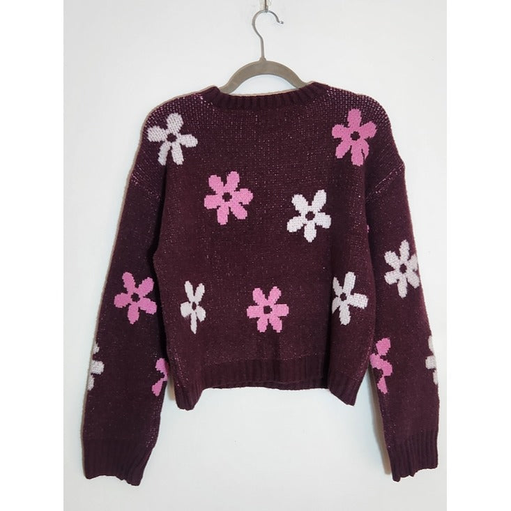 SO Burgundy Floral Sweater Knit Pullover Size Medium NWT