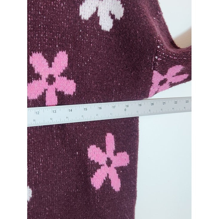 SO Burgundy Floral Sweater Knit Pullover Size Medium NWT