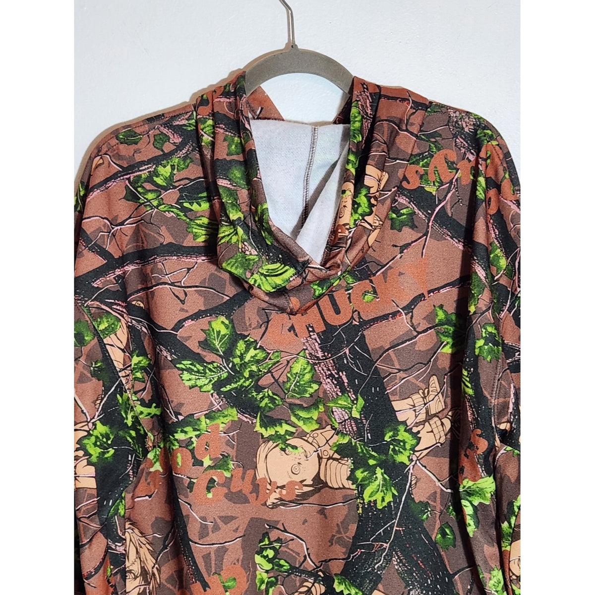 Chucky Brown and Green Camo Pullover Hoodie with Drawstring Size Small