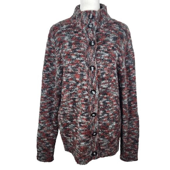 Woolrich Button-Front Cardigan Sweater Rust and Gray Wool Cardigan Size Small