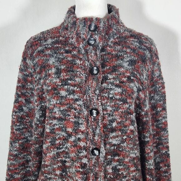 Woolrich Button-Front Cardigan Sweater Rust and Gray Wool Cardigan Size Small