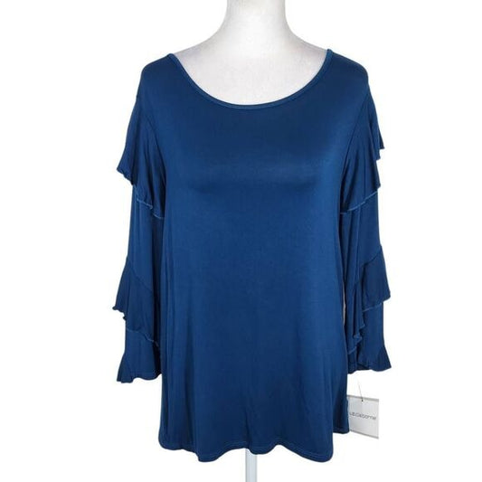 Liz Claiborne Blue Knit Top with Ruffle Sleeves Size Small, New