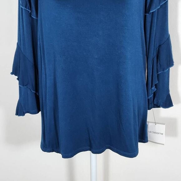 Liz Claiborne Blue Knit Top with Ruffle Sleeves Size Small, New