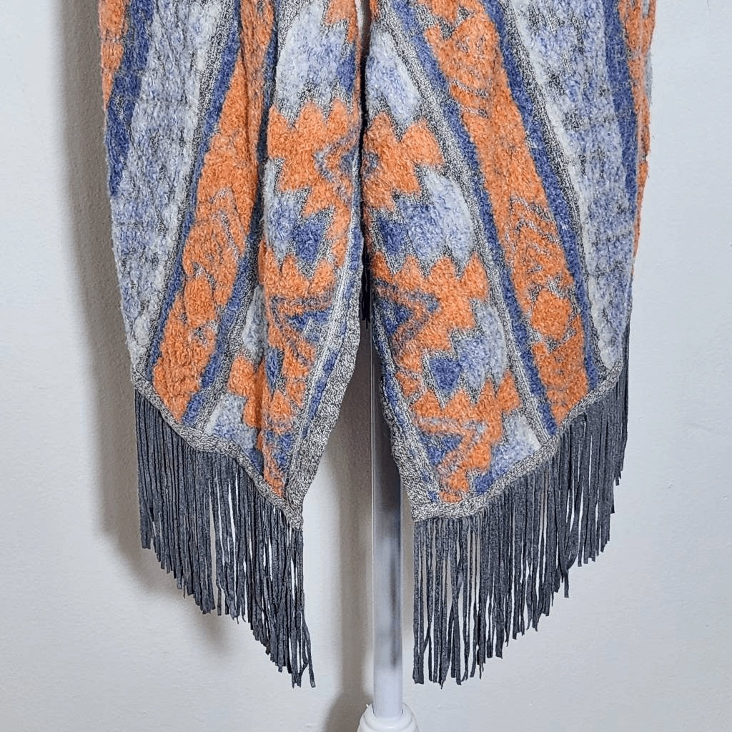 INC International Concepts Gray and Orange Aztec Vest with Fringe Size Medium