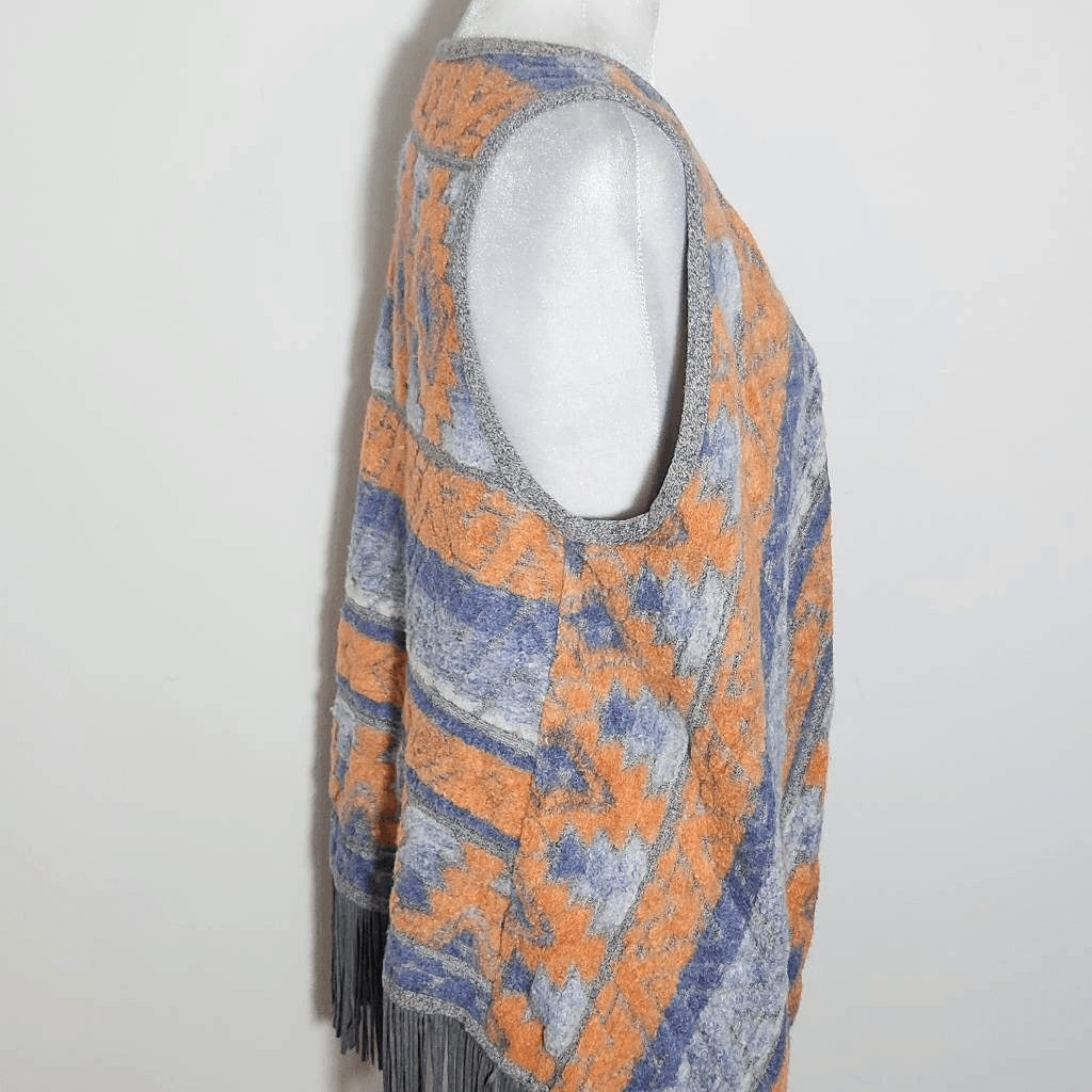INC International Concepts Gray and Orange Aztec Vest with Fringe Size Medium