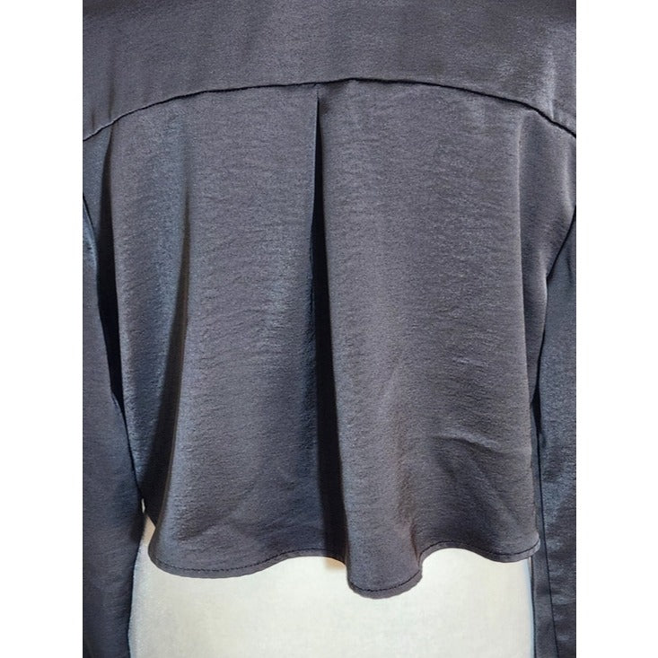 Zara Womens Black Satin Button-Up Cropped Blouse Size Medium