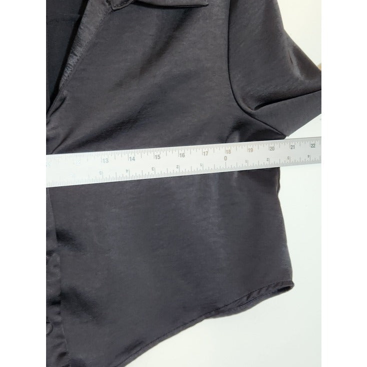 Zara Womens Black Satin Button-Up Cropped Blouse Size Medium