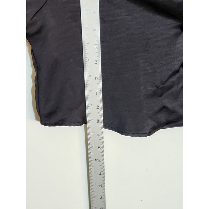 Zara Womens Black Satin Button-Up Cropped Blouse Size Medium