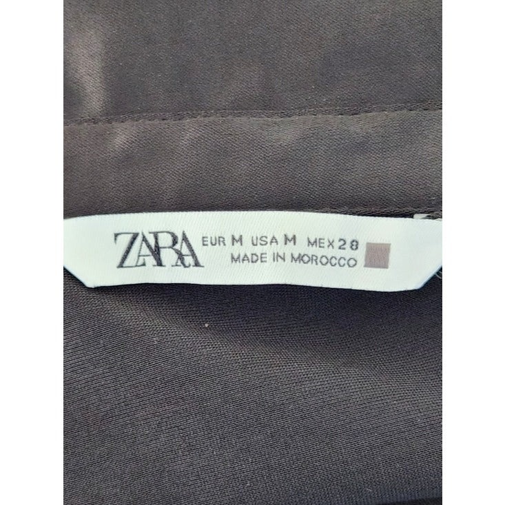 Zara Womens Black Satin Button-Up Cropped Blouse Size Medium
