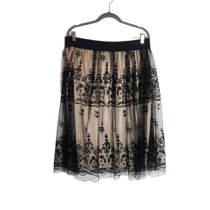 Metro Wear Black Lace Pull-On Skirt Size 1X