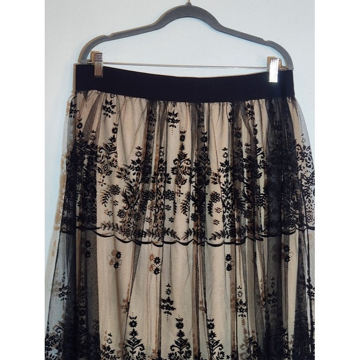 Metro Wear Black Lace Pull-On Skirt Size 1X