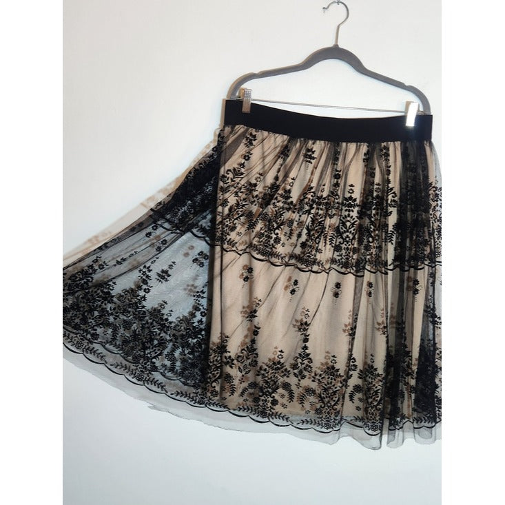 Metro Wear Black Lace Pull-On Skirt Size 1X
