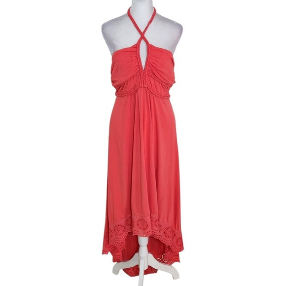 VENUS Coral Red Halter High Low Dress Size Large