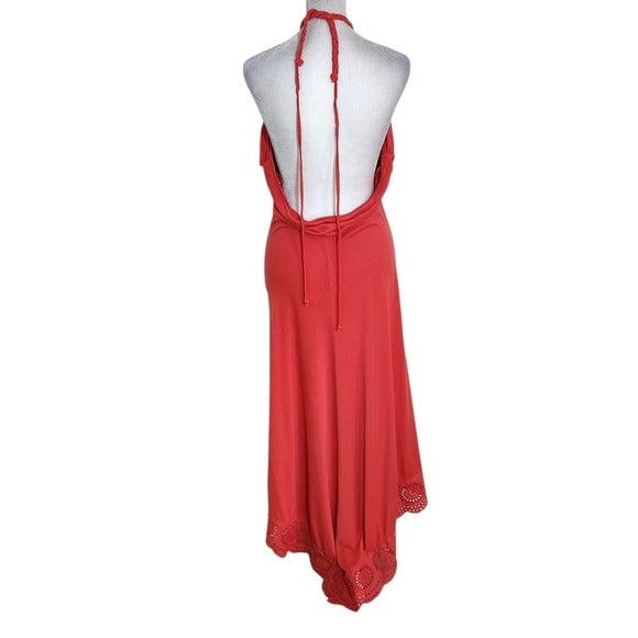 VENUS Coral Red Halter High Low Dress Size Large