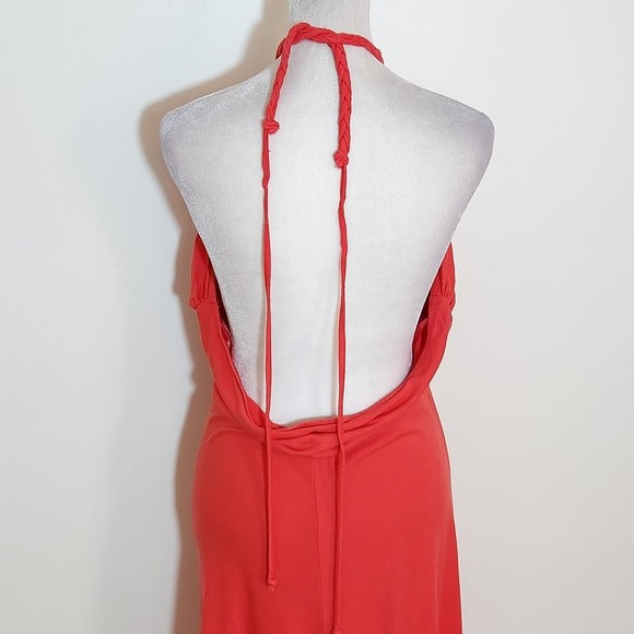 VENUS Coral Red Halter High Low Dress Size Large