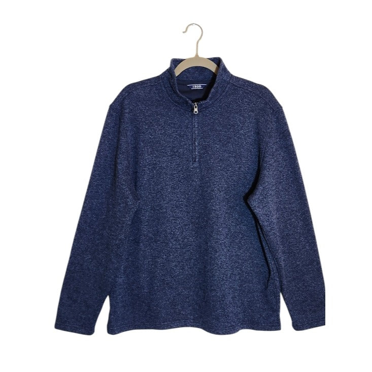 Izod Heather Blue Fleece Quarter Zip Sweater Size Large