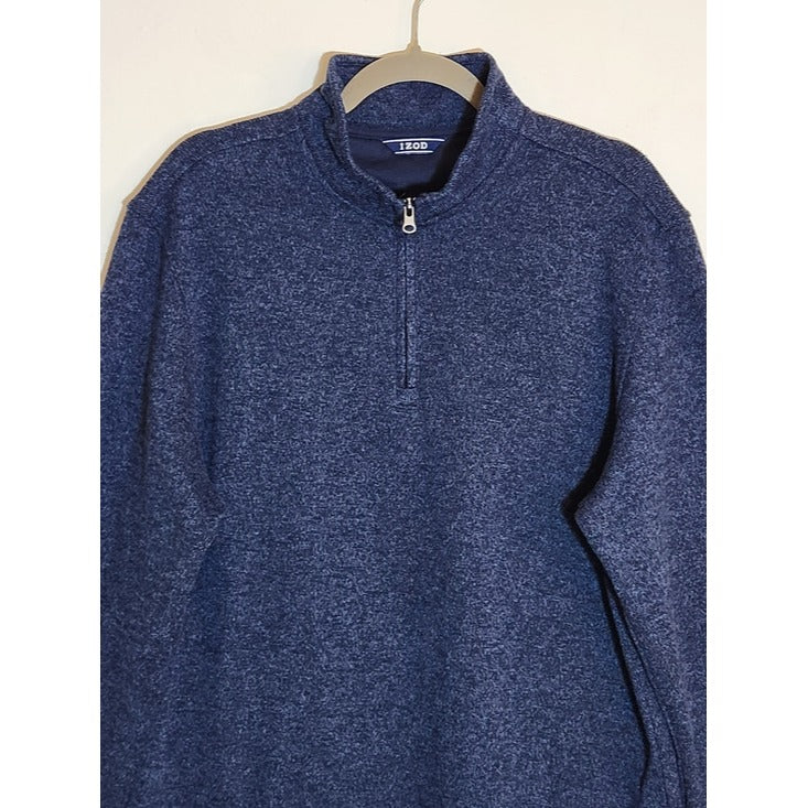 Izod Heather Blue Fleece Quarter Zip Sweater Size Large