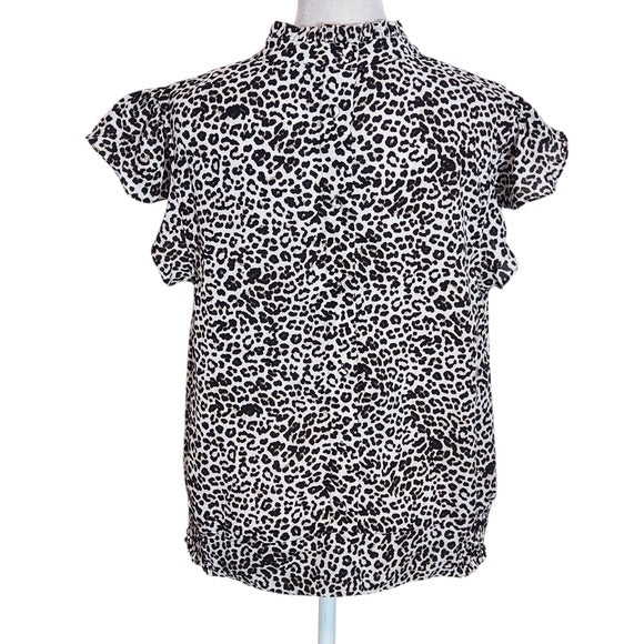 Soho Black and Cream Leopard Print Ruffle Sleeve Top Size Medium Leopard Blouse