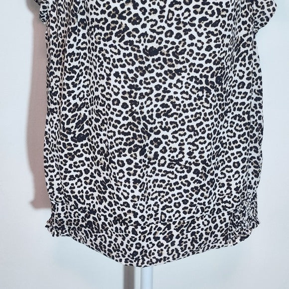 Soho Black and Cream Leopard Print Ruffle Sleeve Top Size Medium Leopard Blouse