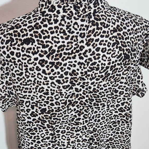 Soho Black and Cream Leopard Print Ruffle Sleeve Top Size Medium Leopard Blouse