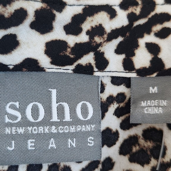 Soho Black and Cream Leopard Print Ruffle Sleeve Top Size Medium Leopard Blouse