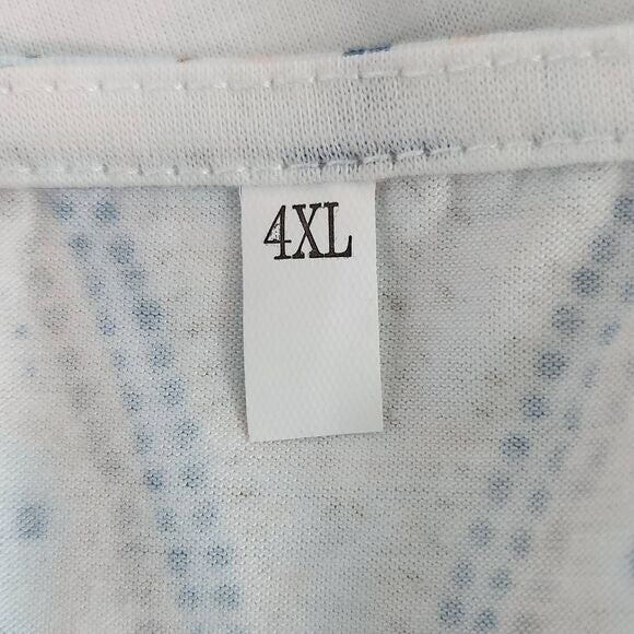 Blue and White Boho Print T-Shirt with Half-Button Style NWOT Size 4XL