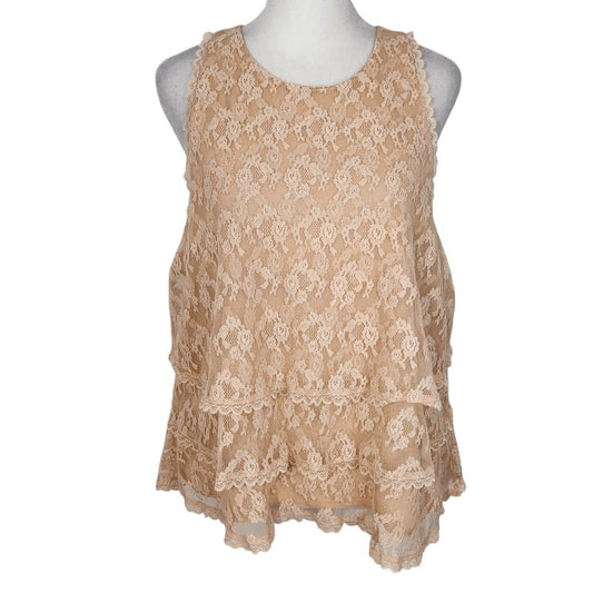 Anthropologie Peach Ruffled Layer Lace Sleeveless Top Size 12 Coquette Lace Top