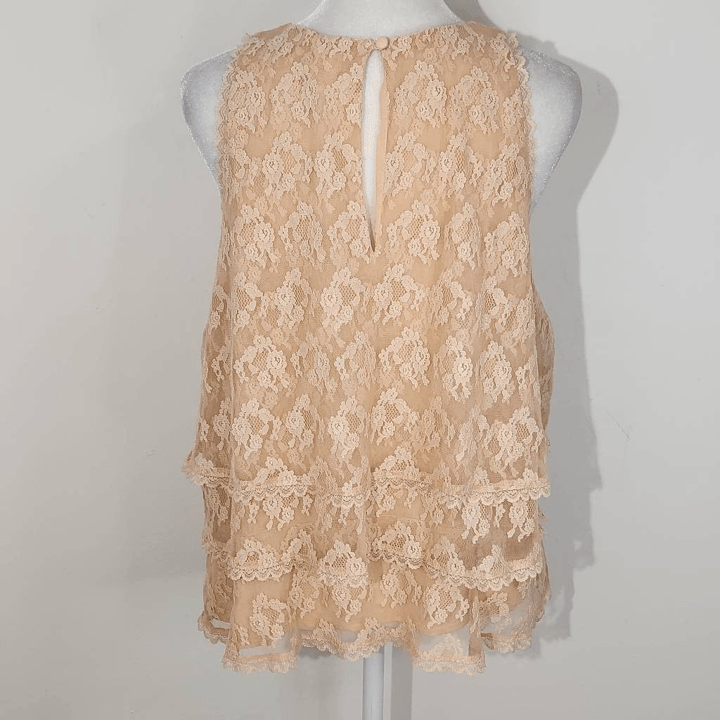 Anthropologie Peach Ruffled Layer Lace Sleeveless Top Size 12 Coquette Lace Top
