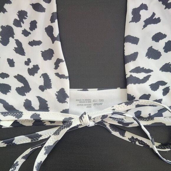 Aerie White and Black Leopard Print Bikini Top NWT Size XXS Leopard Swim Top