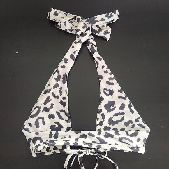Aerie White and Black Leopard Print Bikini Top NWT Size XXS Leopard Swim Top