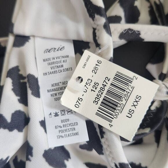 Aerie White and Black Leopard Print Bikini Top NWT Size XXS Leopard Swim Top