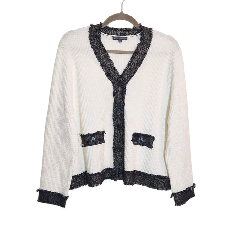 Adrianna Papell White Cardigan with Gold and Black Trim Size XL