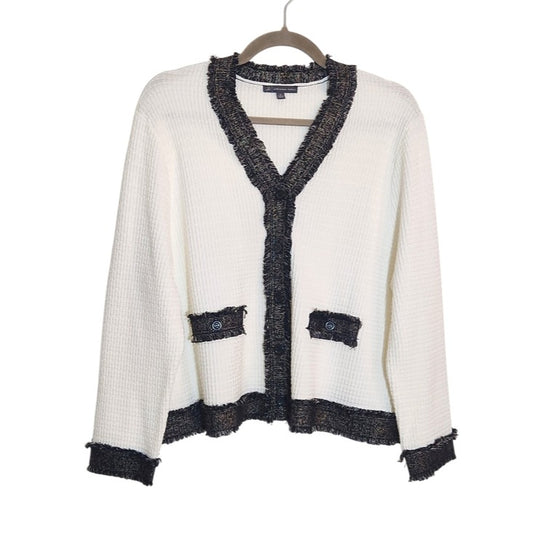 Adrianna Papell White Cardigan with Gold and Black Trim Size XL
