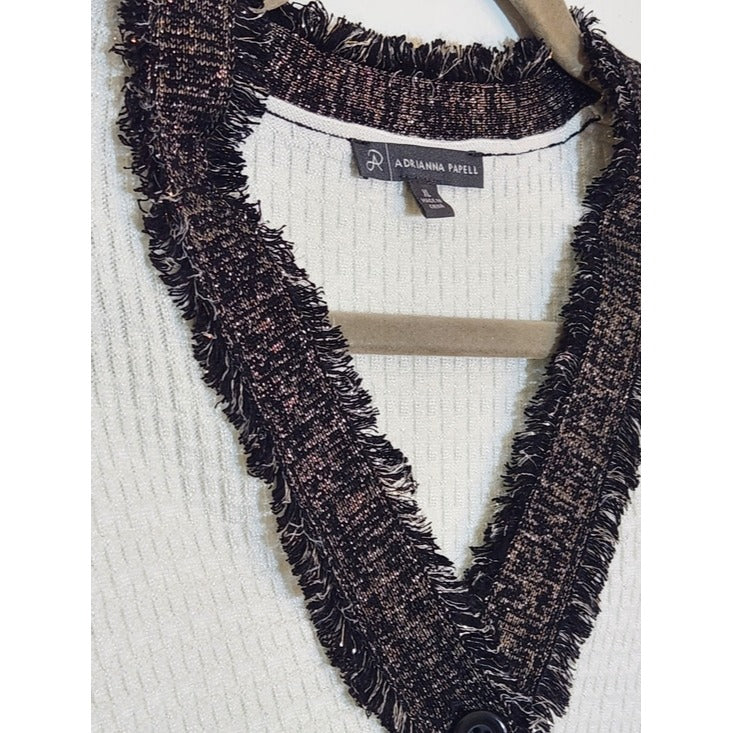 Adrianna Papell White Cardigan with Gold and Black Trim Size XL