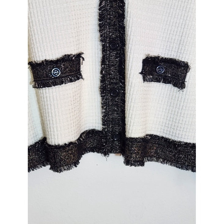 Adrianna Papell White Cardigan with Gold and Black Trim Size XL