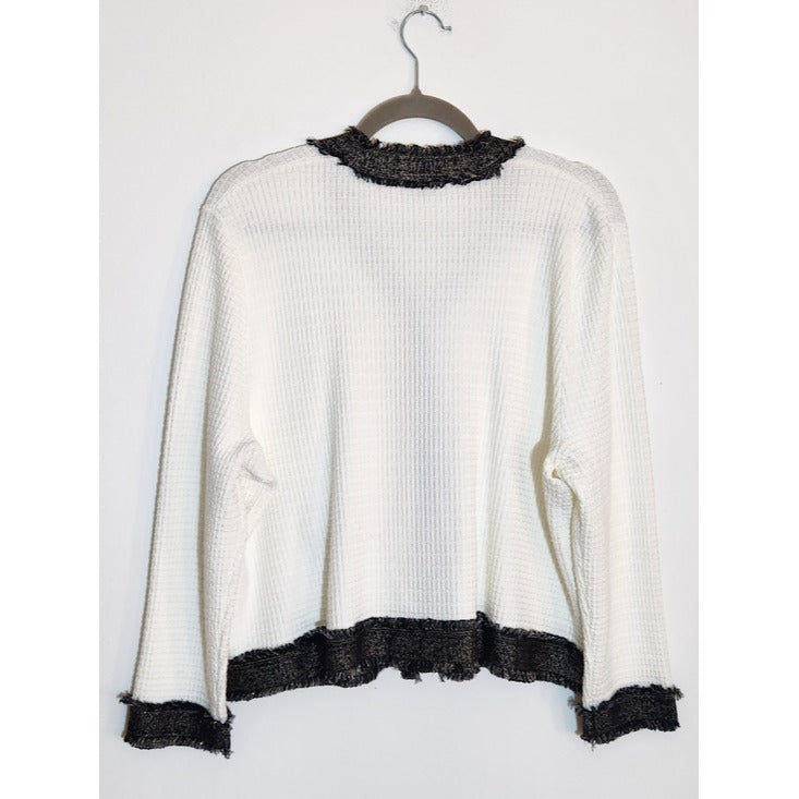 Adrianna Papell White Cardigan with Gold and Black Trim Size XL
