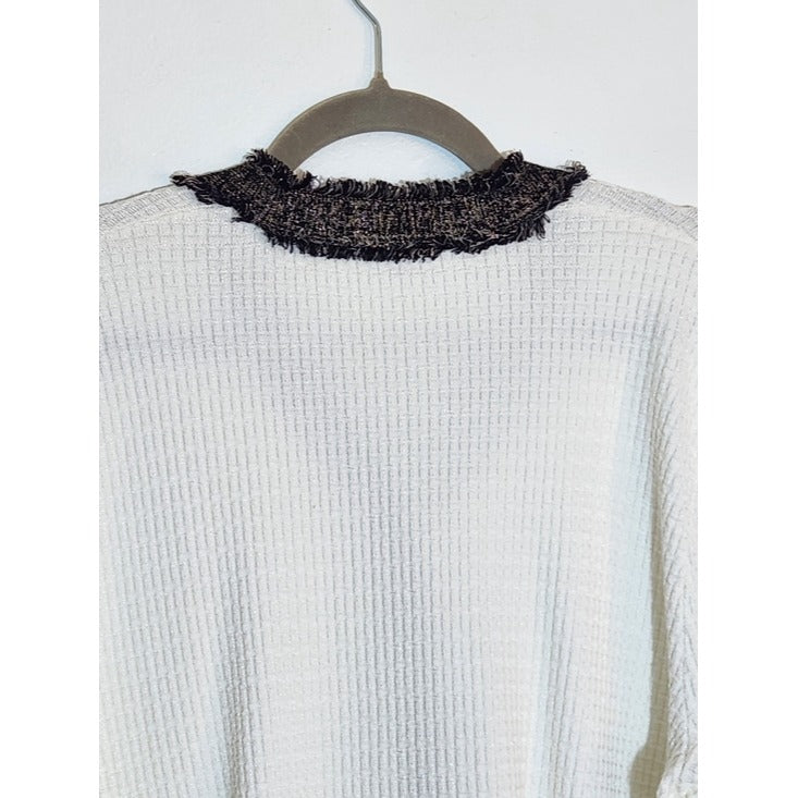 Adrianna Papell White Cardigan with Gold and Black Trim Size XL