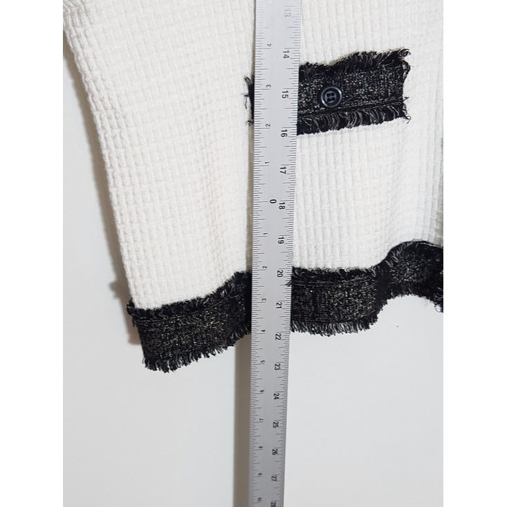 Adrianna Papell White Cardigan with Gold and Black Trim Size XL
