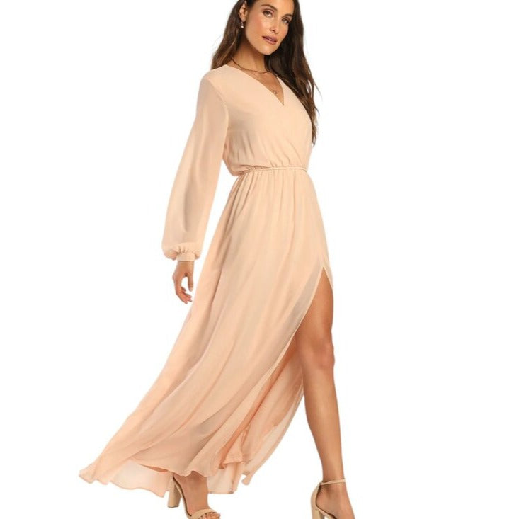 Lulus Long Sleeve Blush Pink Formal Dress Size Large NWT Wedding Guest Dress