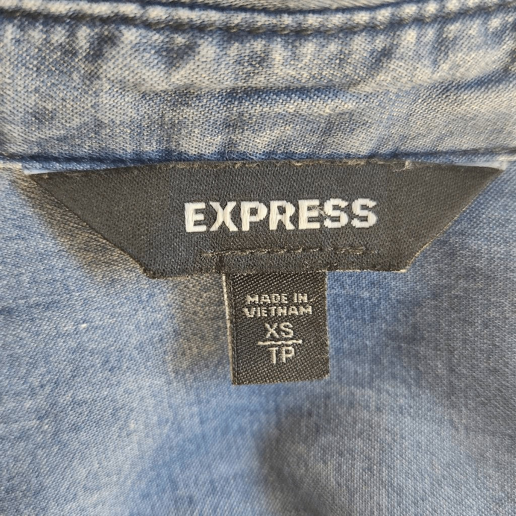 Express Denim Snap-Up Crop Top Tie Front Size XS Western Jean Shirt
